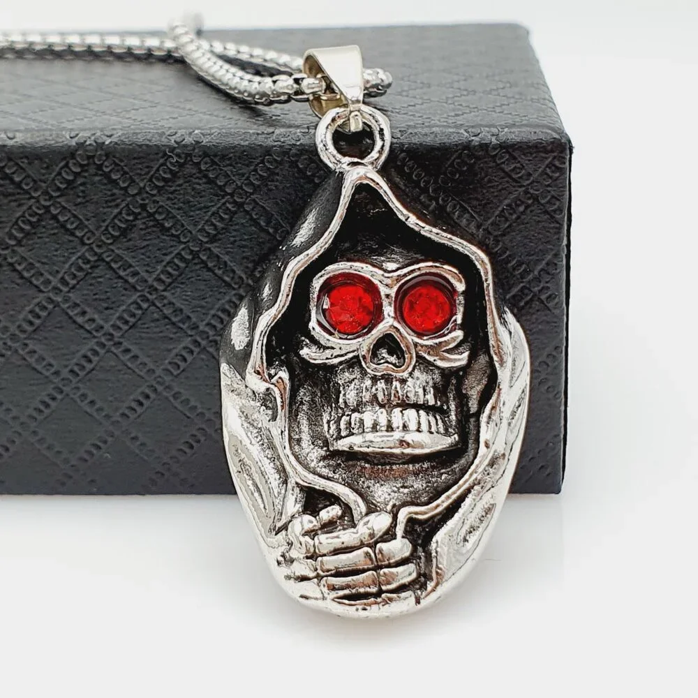❤️Surgical punk ghost head ruby skull necklace, N90201P110